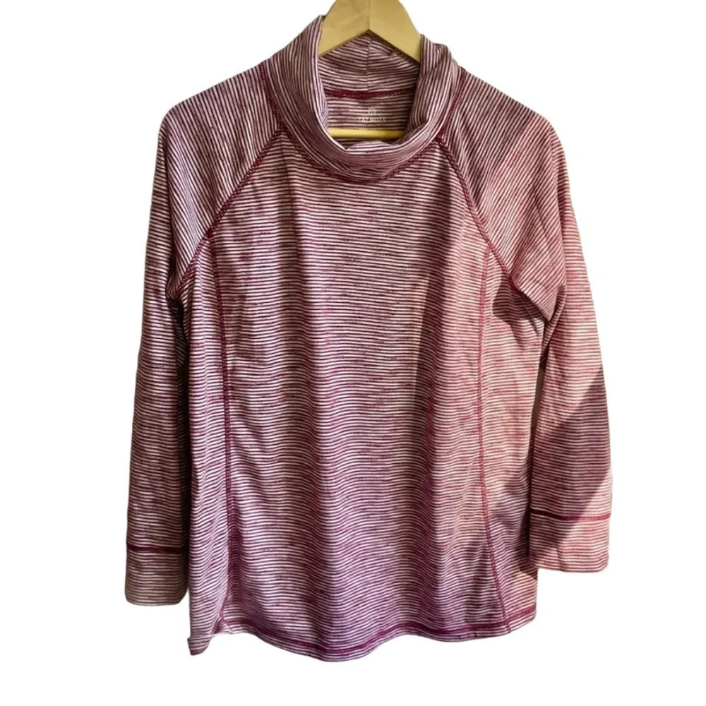Talbots Burgundy & White Striped Pullover Funnel Neck Long Sleeve Top, 1X